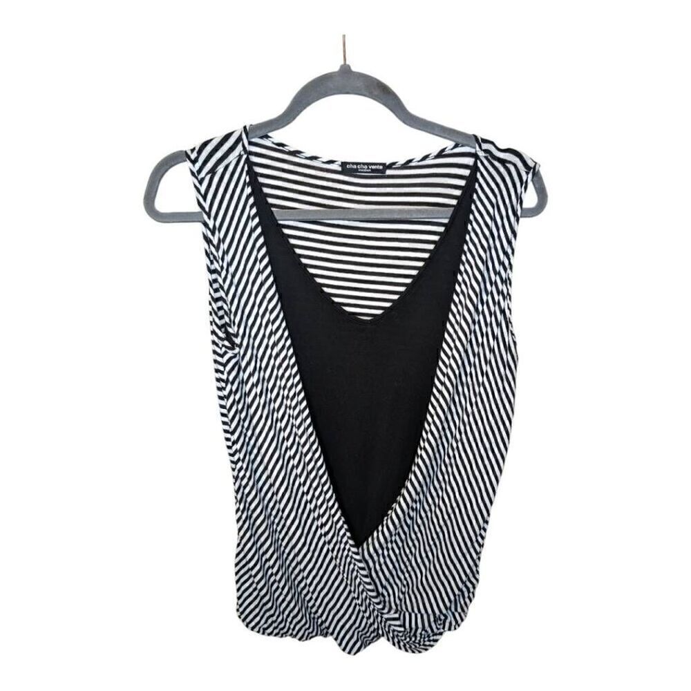 Cha Cha Vente Sleeveless Top Black White Stripes Women's Medium